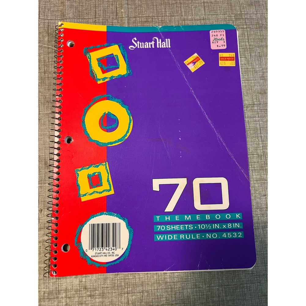 VTG Stuart Hall Theme Book Spiral Notebook 90s Wide Rule 70 Sheets Color Block